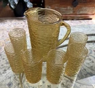 VTG Juice Pitcher Anchor Hocking Glassware Soreno Amber Yellow With 6 Glasses
