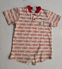 VTG Peanuts Charlie Brown Snoopy Infants Baseball Red One Piece 24 MOS