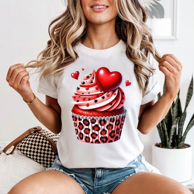 Cupcake Leopardenmuster Herzen Damen T-Shirt