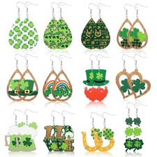 12 Pairs Earrings for Women Wood Dangle Earrings Bulk Gay Pride Dangle Shamrock