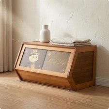 Slanted-Front Cabinet Decorative Bamboo Storage Cabinet for Bedroom