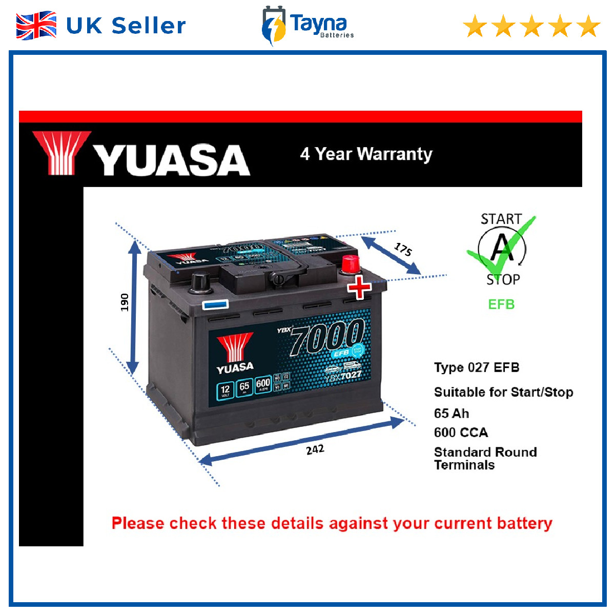 EFB Car Battery fits LANCIA DEDRA YPSILON MUSA PHEDRA LYBRA Stop Start