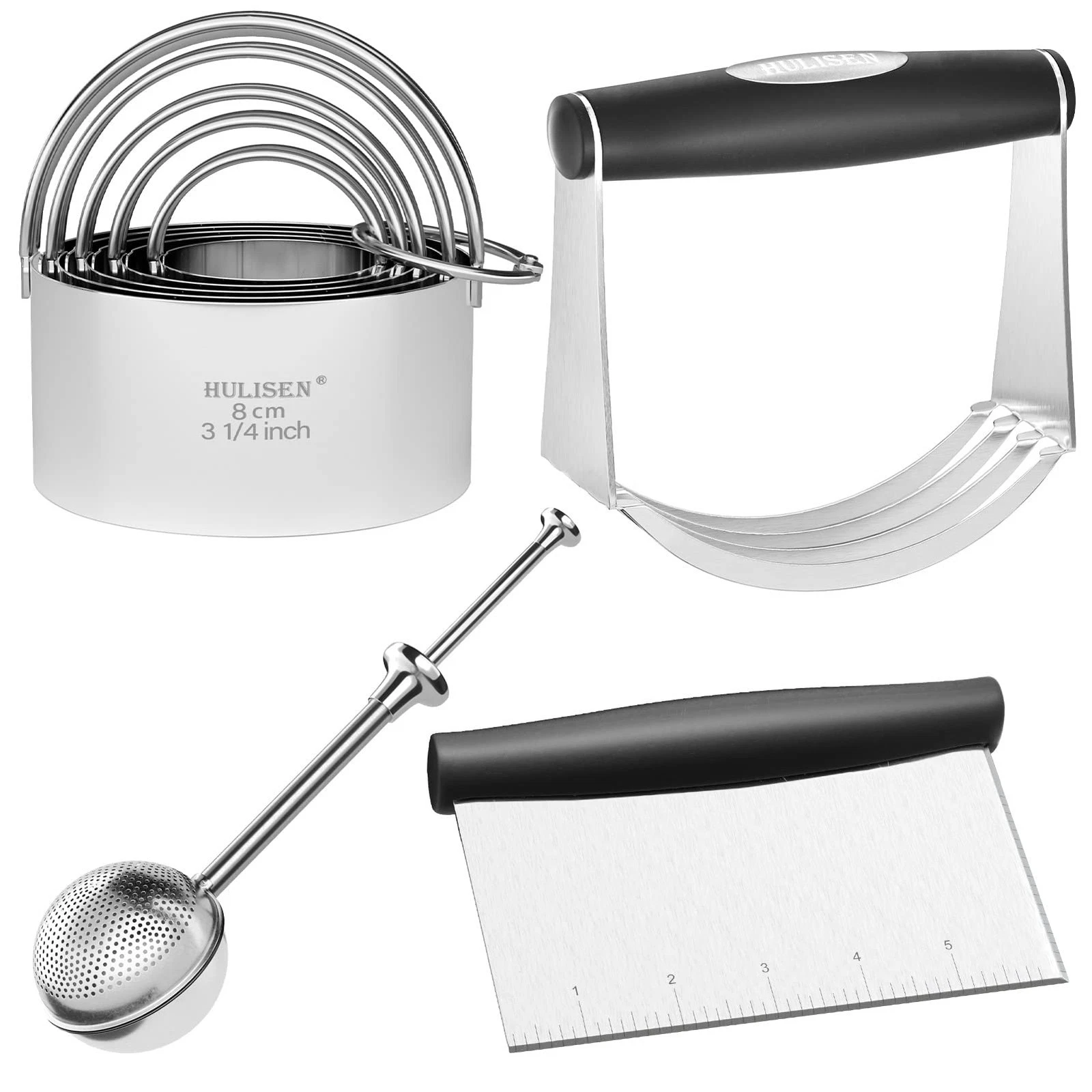 Stainless Steel Biscuit Cutter Set, Flour Duster, Pastry Scraper and Dough Bl...