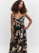 MANGO Fleur Printed Flared Dress in Black UK 16/XXL  (fmn51-1)