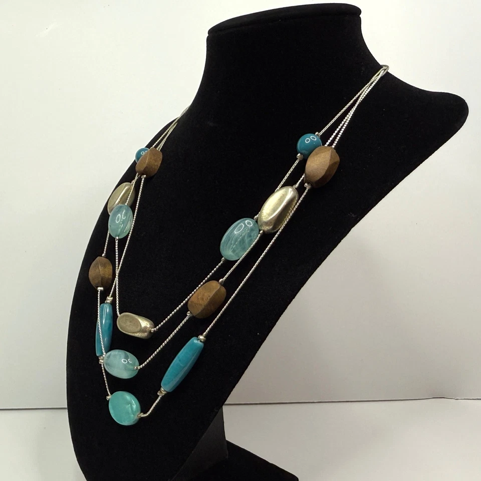 Collar Multicapa Turquesa Marrón Madera Acrílico Cuentas Moda Joyería 20 pulgadas Foto 3 de 4