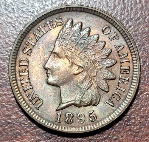 1895 Indian Head Cent Choice AU near BU UNC Prominent Die Clash, see image