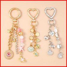 Fashion Summer Beach Shell Starfish Keychain Pearl Crystal Key Ring Pendants for