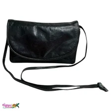 Bottega Veneta Black Leather Crossbody Flap Shoulder Bag Italy Vintage