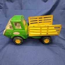 Tonka Pressed Steel Stake Farm Bed Truck Green Yellow Toy Vehicle