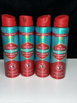 LOT of 4-OLD SPICE PURE SPORT Antiperspirant DRY SPRAY CITRUS ZEST 4/2026
