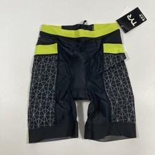 TYR Womens Competitor 8 In Tri Shorts Triathlon Padded Grippers Black Yellow XS