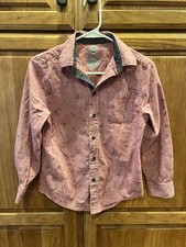 Wonder Nation Boys Red Animal Print Button-Up Shirt L/G 10-12 97 Cotton