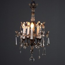 Lampadario Antico Metallo Vetro Trasparente 5 Luci XIX Secolo Originale