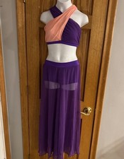 THE LINE UP STARFIRE BRA TOP MESH GAUCHO PANTS PURPLE PEACH DANCE COSTUME SZ 14