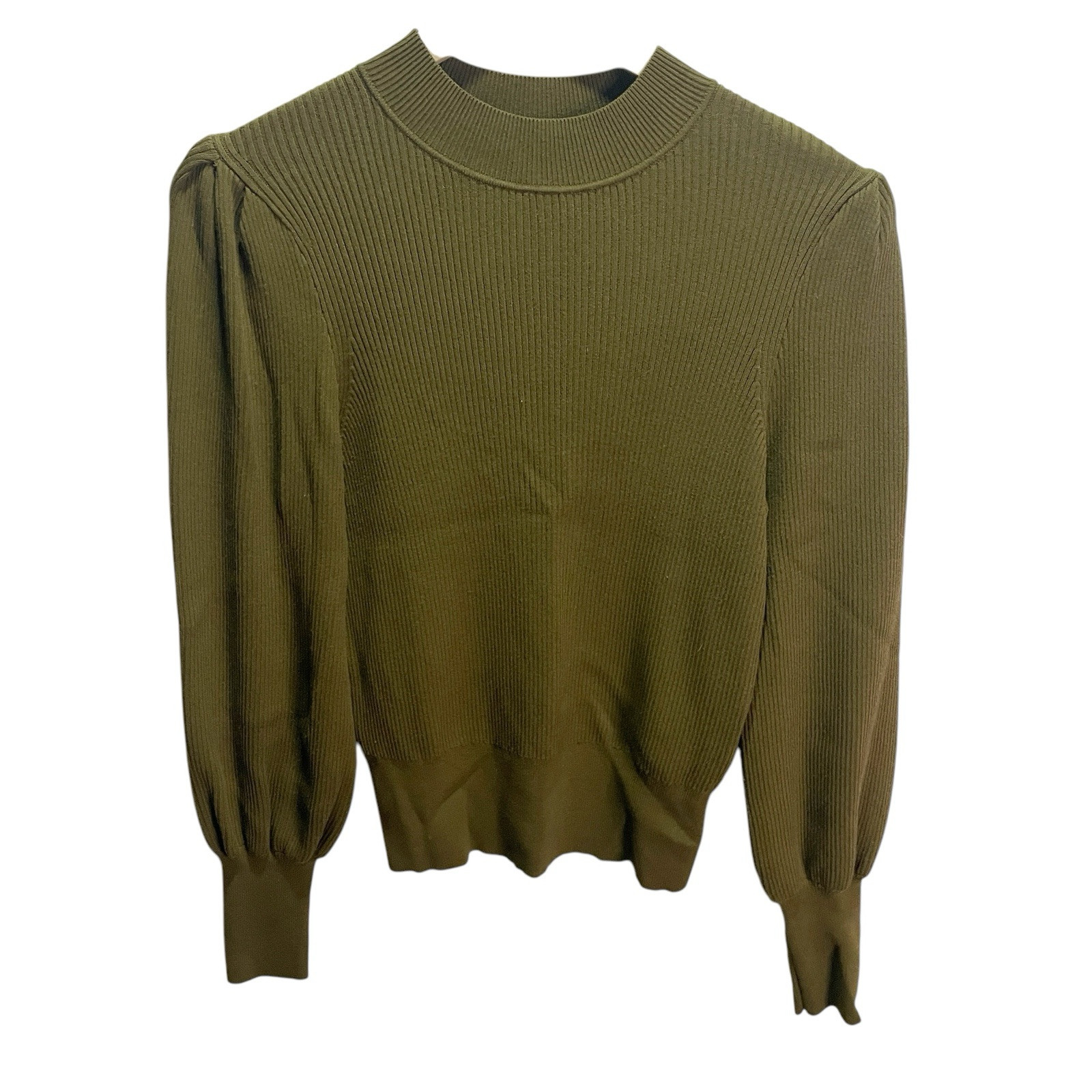 Banana Republic Green Ribbed Puff Sleeve Stretch Sweater Size XS