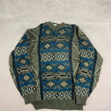 Vintage Knitted Jumper Abstract Patterned Grandad Knit Sweater Men's M