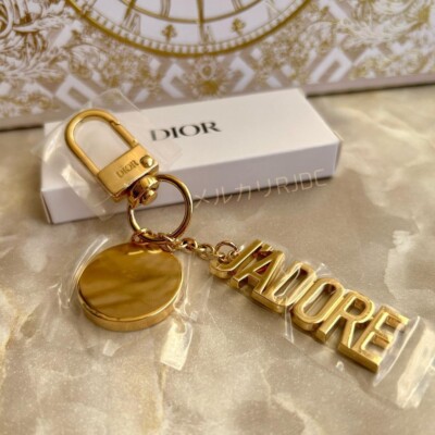 Christian Dior J'adore Key Ring Bag Charm Gold Logo w/Box 10cm