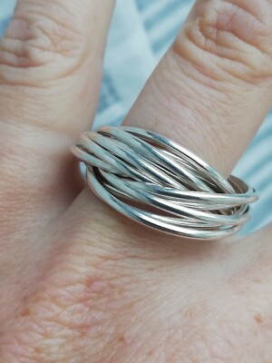 Bague Ancienne Multiple En Argent 925 - Taille 58 - Occasion - Anneau Vintage à Motifs