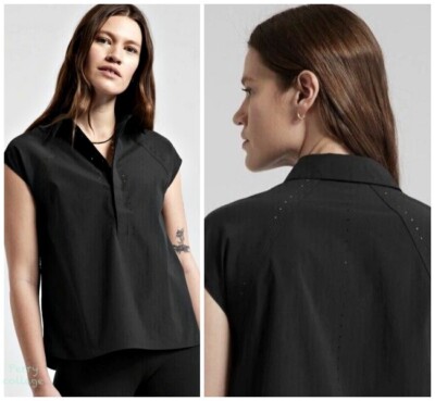 ATHLETA Sol Top S SMALL Black Summer Blouse Top, Relaxed CUTE Active Work Shirt