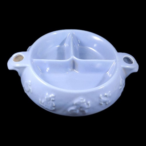 Vintage Baby Warming Dish 2pc Set 1950s MCM Boy Light Blue Ducks Divided Bowls - Picture 6 of 7