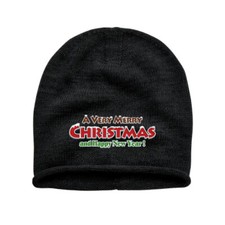 A VERY MERRY CHRISTMAS and Happy New Year Knitted hat with bun head