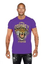 Avenue George V Paris Men's Short Sleeves Purple Rhinestone T-shirt Panther
