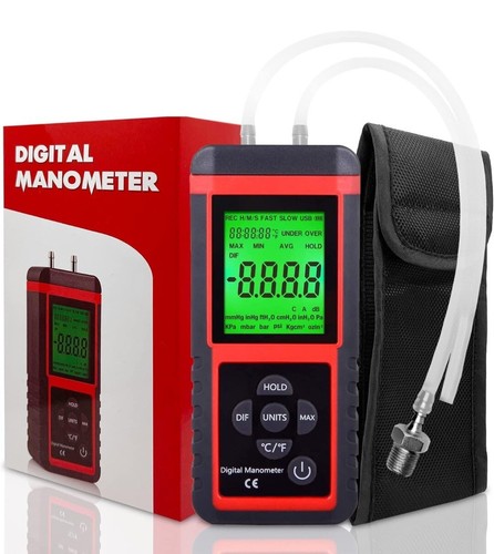 Digital Manometer LCD Display Dual Port Air Pressure Meter Gauge Gas Tester