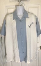 Harriton Men  s XL Shirt Short Sleeve blue and white Lei Abouts bowling shirt VTG
