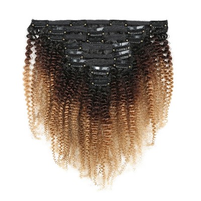 Brown Colored Kinky Curly Clip In Hair Extensions Afro Curly Human Natural Hair