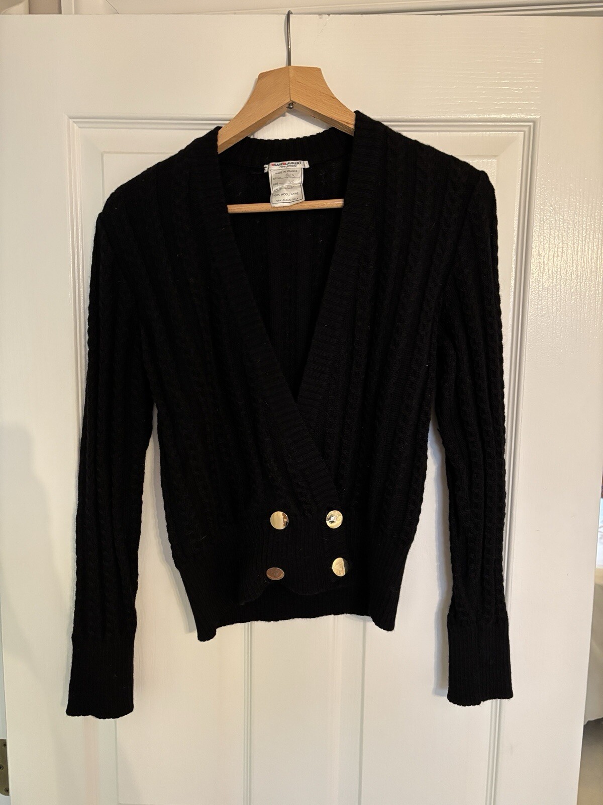 Maglione Saint Laurent Rive Gauche in lana nero con bottoni dorati Taglia 40 M