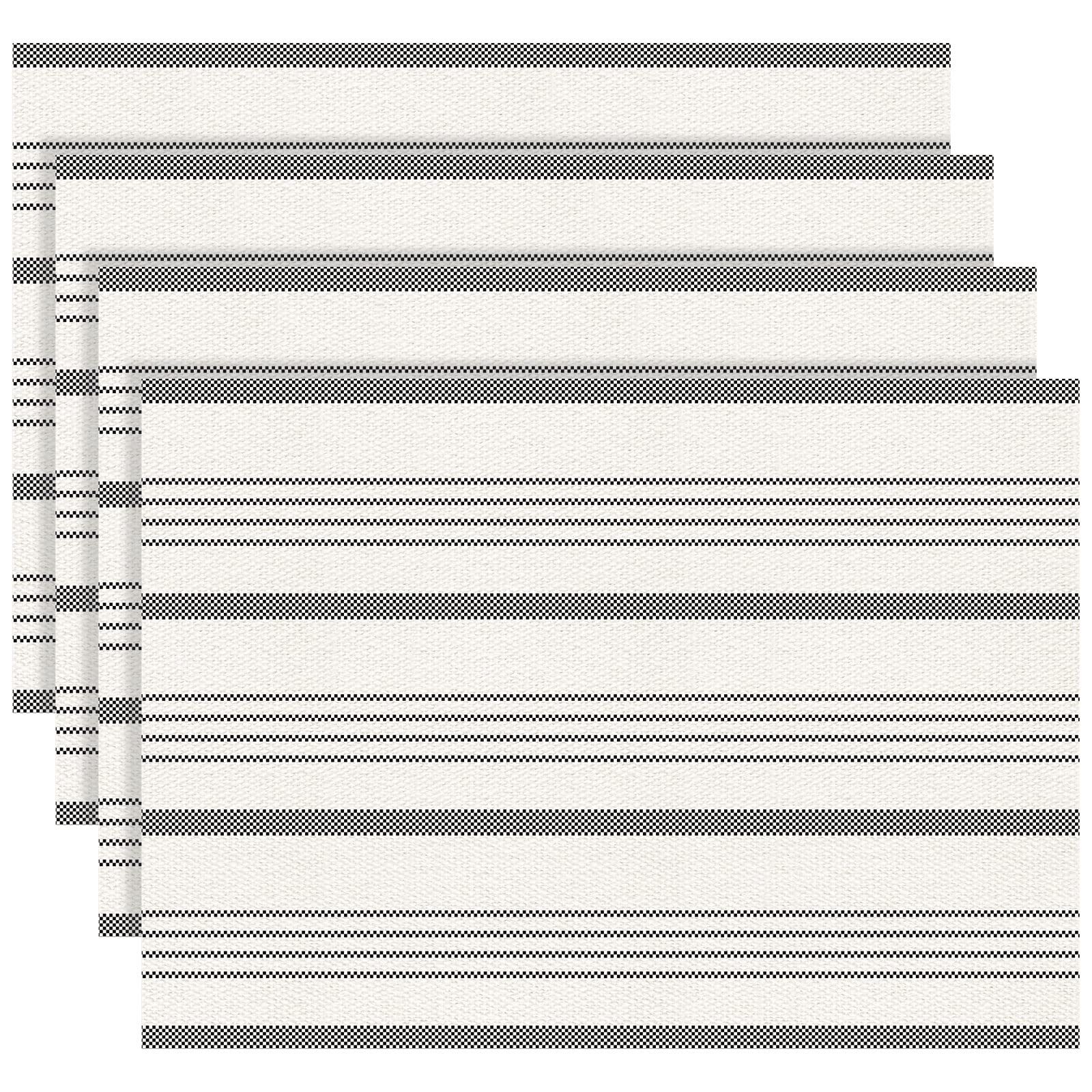 Set of 4 Farmhouse Gray and White Placemats Boho Striped Table Mats for