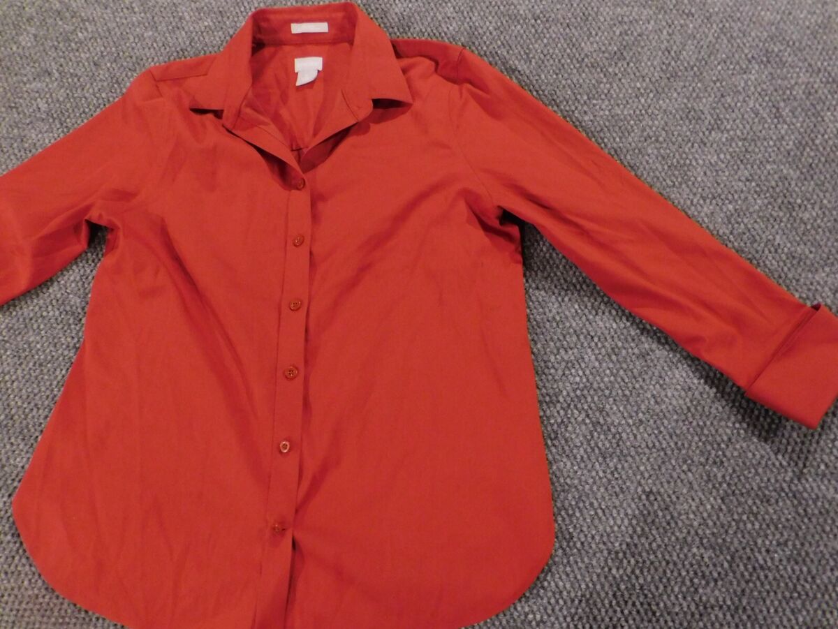 Chicos size 0 top Red Womens Button up shirt casual stretch Chicos size 0 top Red Womens Button up shirt casual stretch