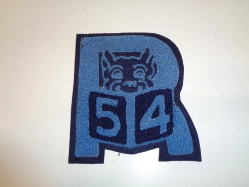 Vintage 1954 Chenille Jacket Letter Patch w/ Mascot "R"