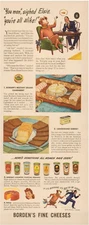 1942 Borden's Fine Cheeses Assorted Cocktails Spreads Cow Man Vintage Print Ad