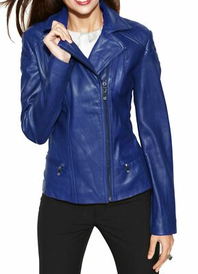 Women's Stylish Outwear Genuine Lambskin Motorcycle Bomber Biker Leather Jacket