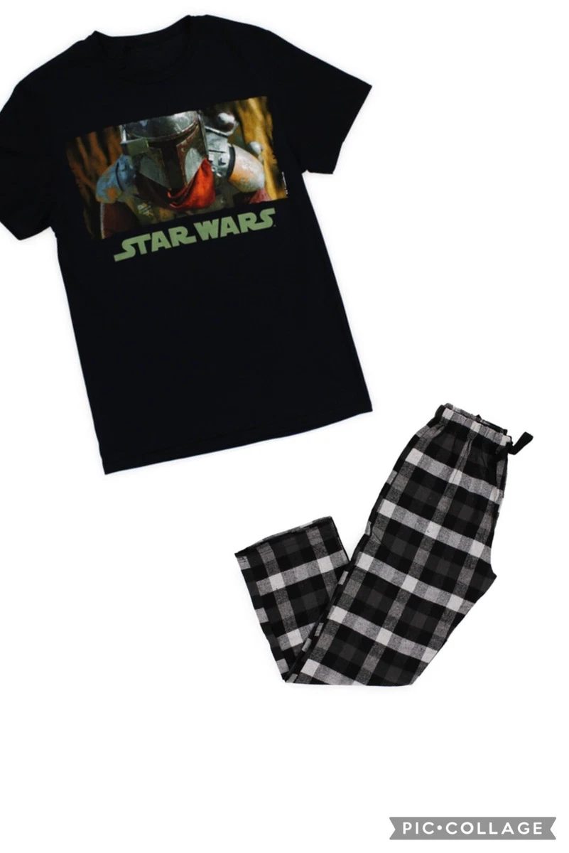 Men s Star Wars Boba Fett Christmas Pajama Set Large L NEW Black Gray Disney