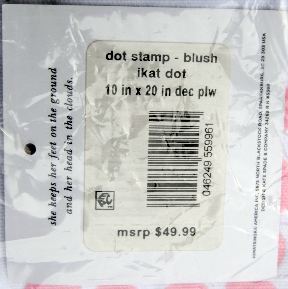 KATE SPADE PILLOW COVER DOT STAMP BLUSH PAINTBALL FLORAL 10" X 20" NEW