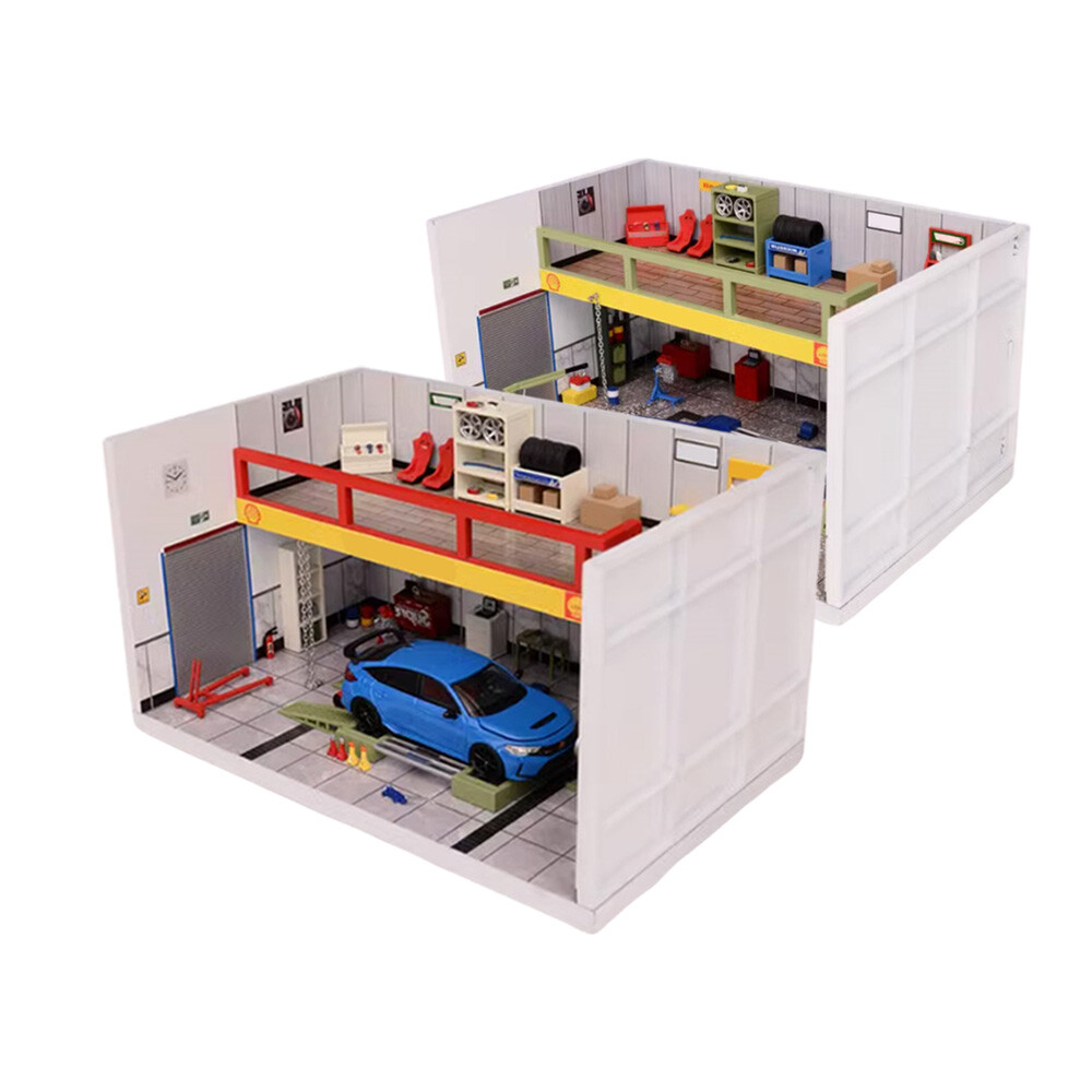 1/64 Diorama Model Car Garage Repair Workshop Scene Display Prop Model Toy Kit
