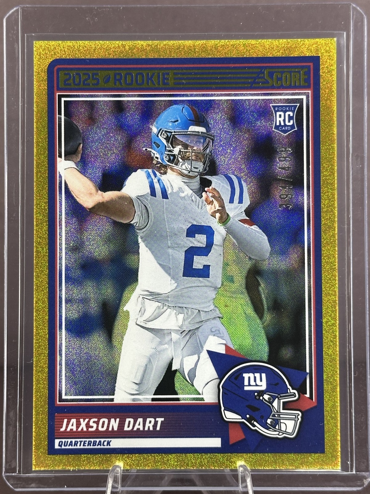 2025 Panini Score #35 Jaxson Dart Dots Gold RC #/499 New York Giants