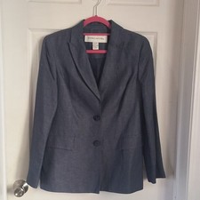 Doncaster Blue Linen Cotton Silk Blazer Jacket Notch Lapel Size 10 Two-Button