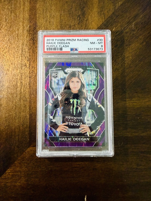2018 Panini Prizm Hailie Deegan RC PSA 8 Purple Flash Prizm Rookie NASCAR