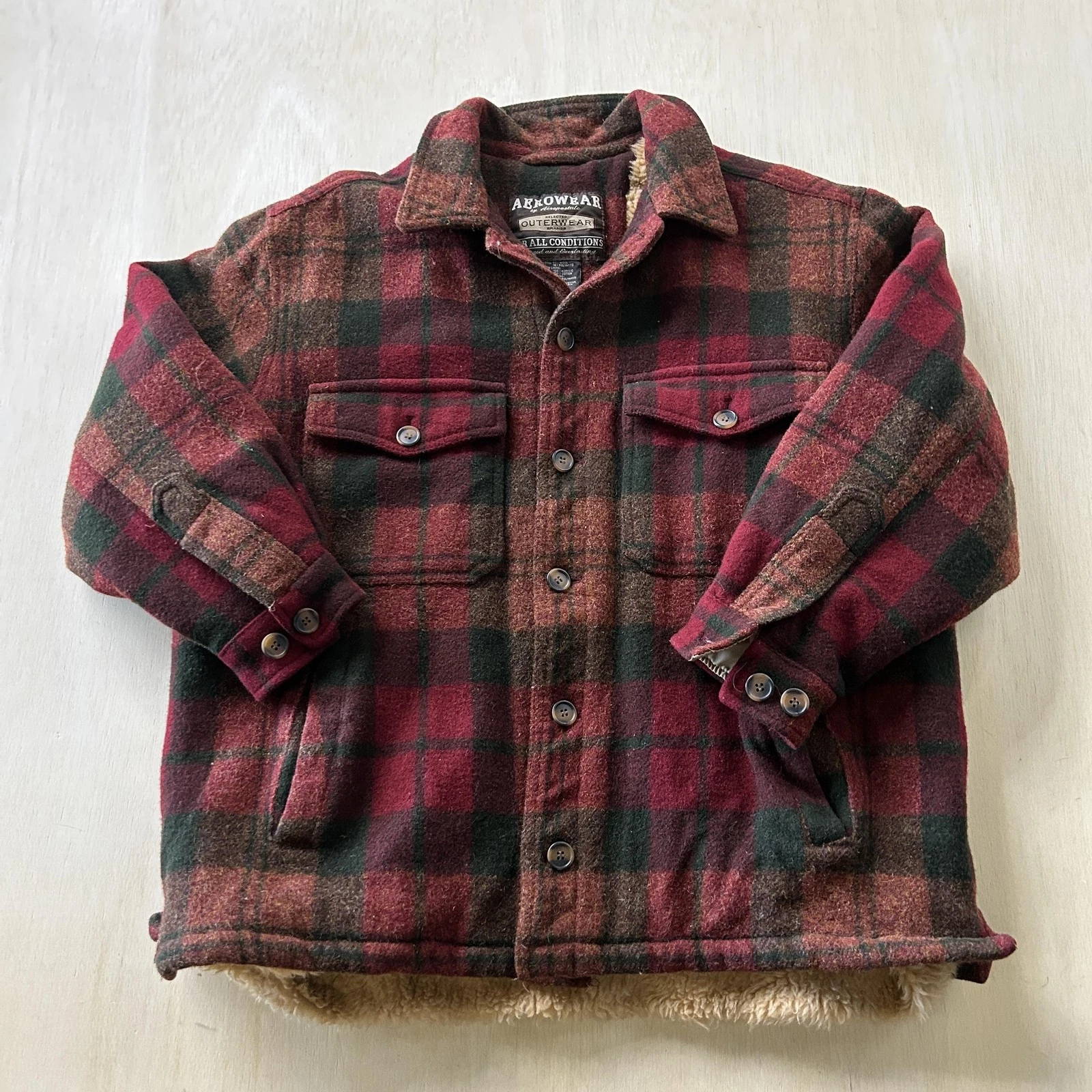 Y2K Aeropostale Jacket Mens Small Red Plaid Wool Sherpa Lined Button Outdoor