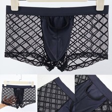 Herren Boxershorts Netz transparent kariert Mesh Hohl offenes Loch Unterwäsche