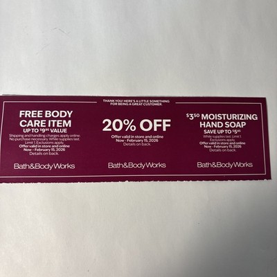 Bath & Body Works Coupons 20% off Exp Feb 15, 2026 | eBay