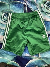 Adidas Athletic Shorts Youth Medium Green Striped 100 Polyester EUC H60