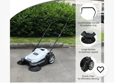 Walk-Behind Outdoor Hand Push Floor Sweeper - 5.25 Gallon Capacity - 25.5" Sw...