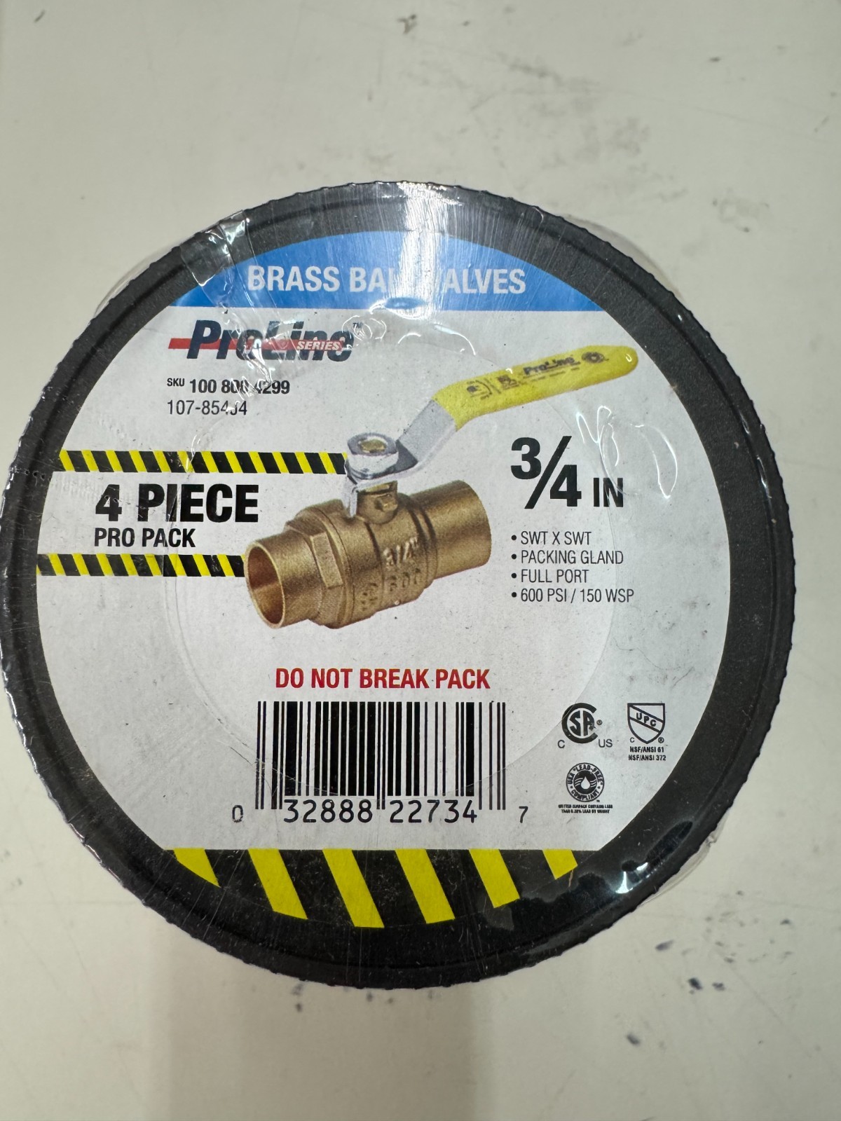 PROLINE Full Port Ball Valve Brass 3/4" Sweat x Sweat PRO 4 PACK