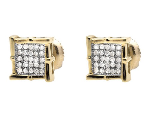10K Gelbgold Quadrat Drachen Vintage Holzähnlicher Rahmen Diamant Ohrstecker 1/4ct. - Bild 3 von 5