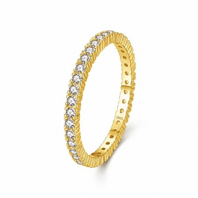 Rundschliff simulierter Diamant Full Pave Eternity Ring Gold 925 Silber