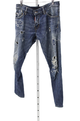 Dsquared2 Men Straight Jeans Blue Cotton Button Inseam 26 Size 48